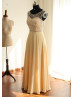 Champagne Chiffon See Through Tulle Back Beading Long Prom Dress